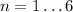n=1 \ldots 6 n=1 \ldots 6